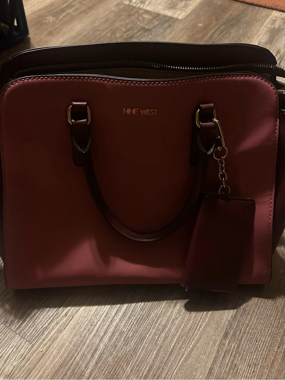 Nine West Pink and Burgundy Satchel with Detachable Crossbody Strap